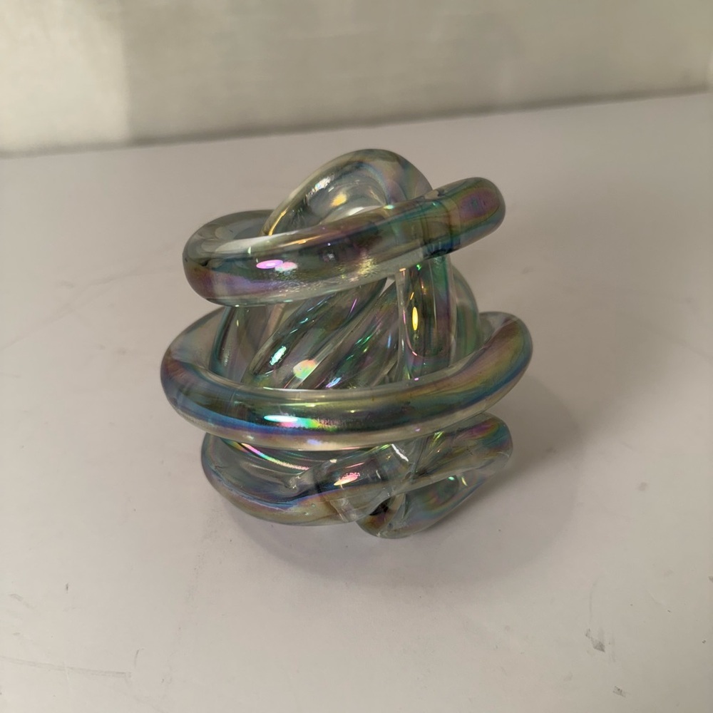 Stunning Murano Twisted Clear Rope Knot Art Glass Paper Weight Sculpture Vintage